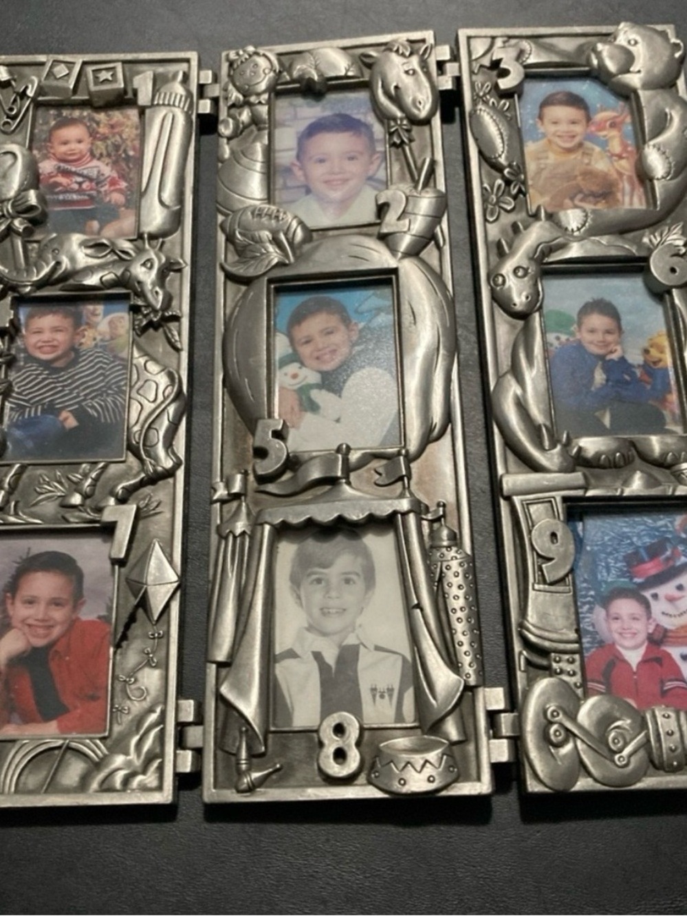 Royal Limited Silver Tri-Fold 3D Nine Birthday Photo Frame Hinged Metal No Box